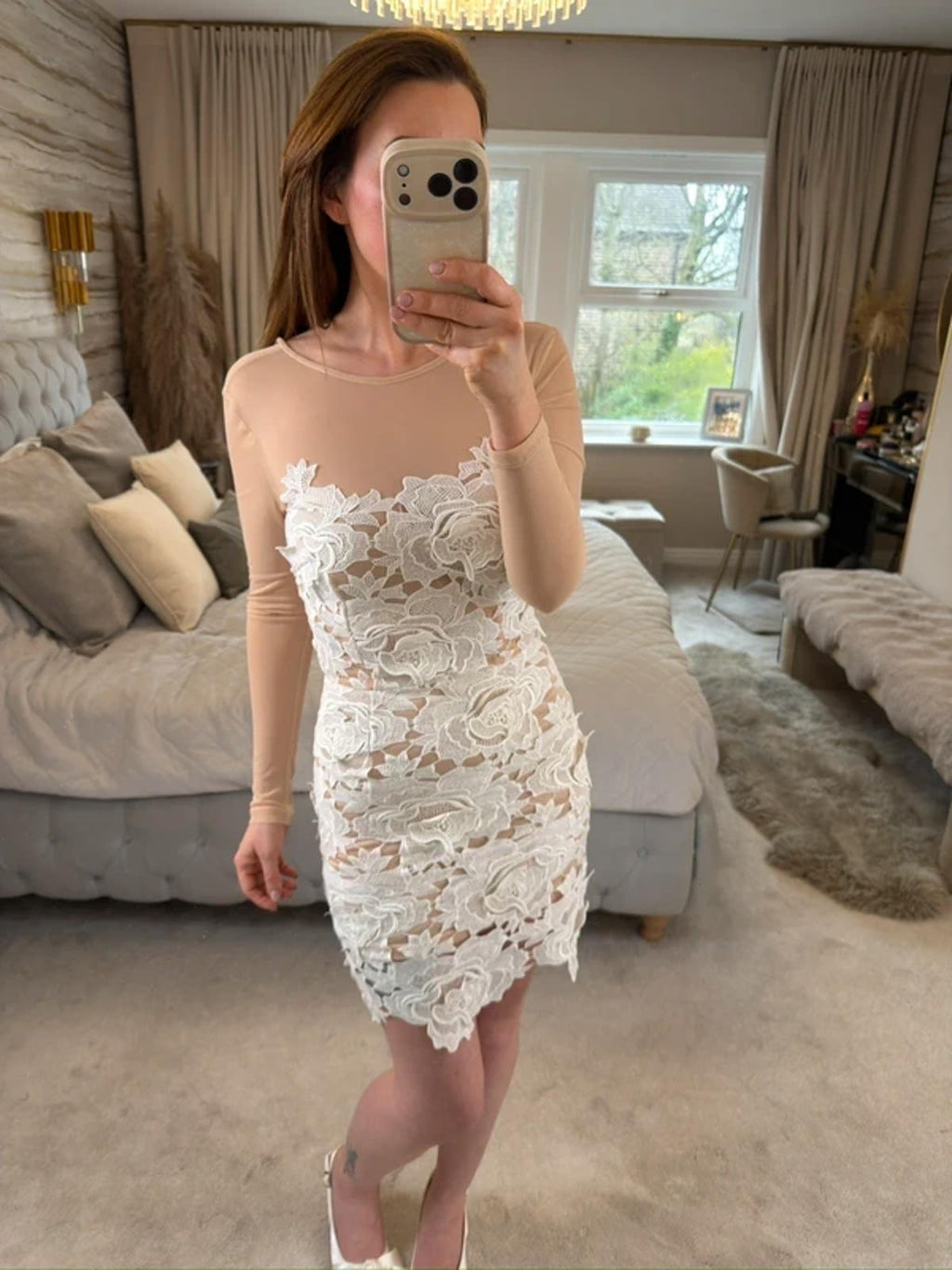 BNWT Missguided Nude & White Lace 3D Floral Mini Dress 6