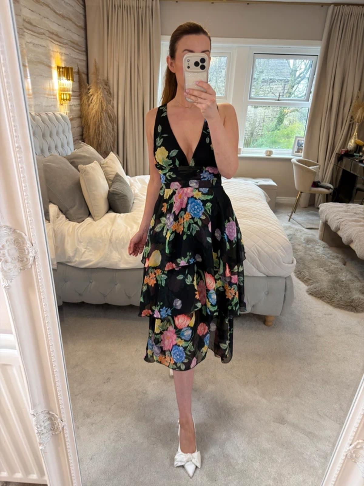 BNWT Topshop Black Ruffle Tiered Floral Dress 6/8