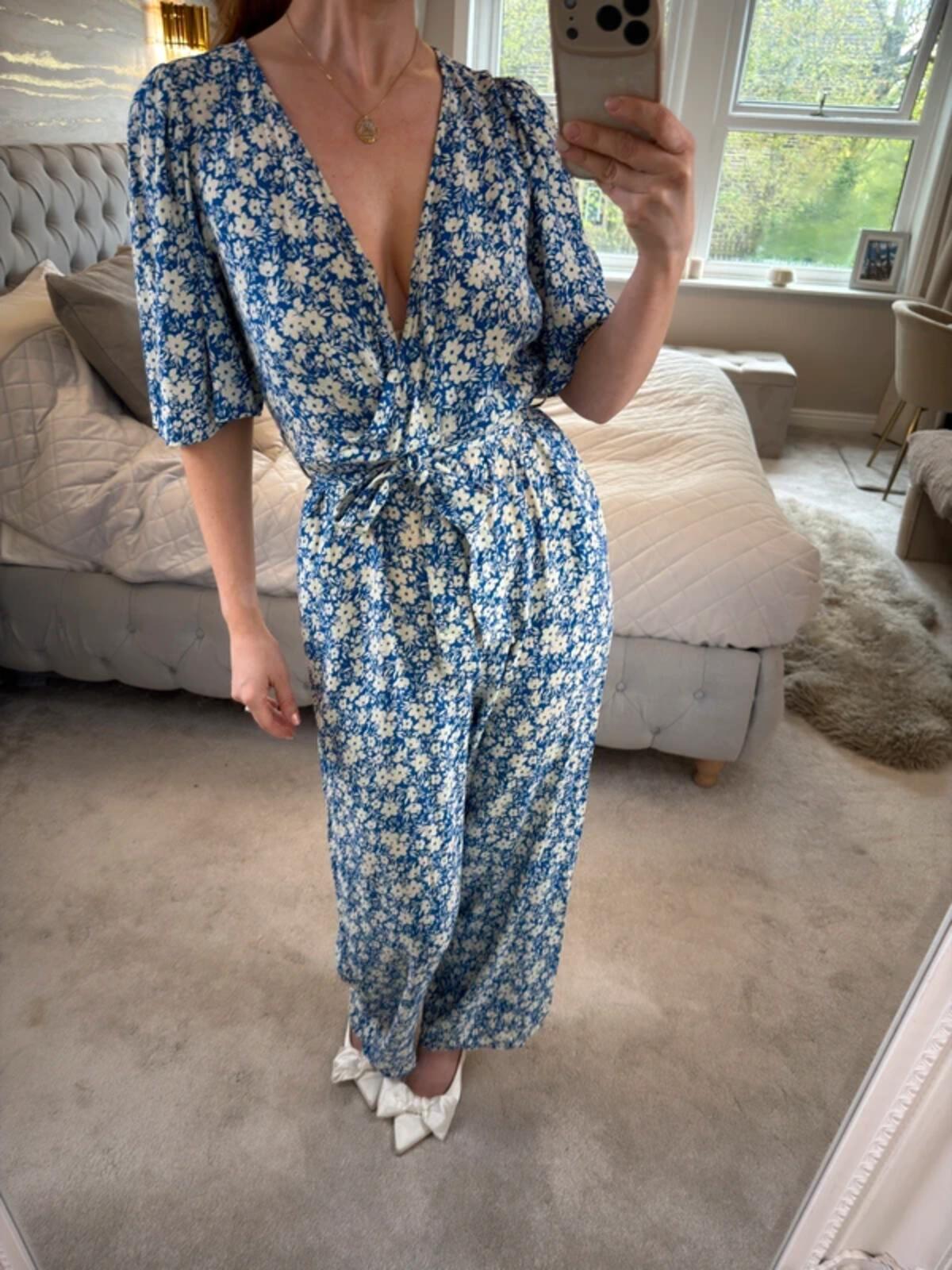 F&F Blue Floral Belted Jumpsuit 10