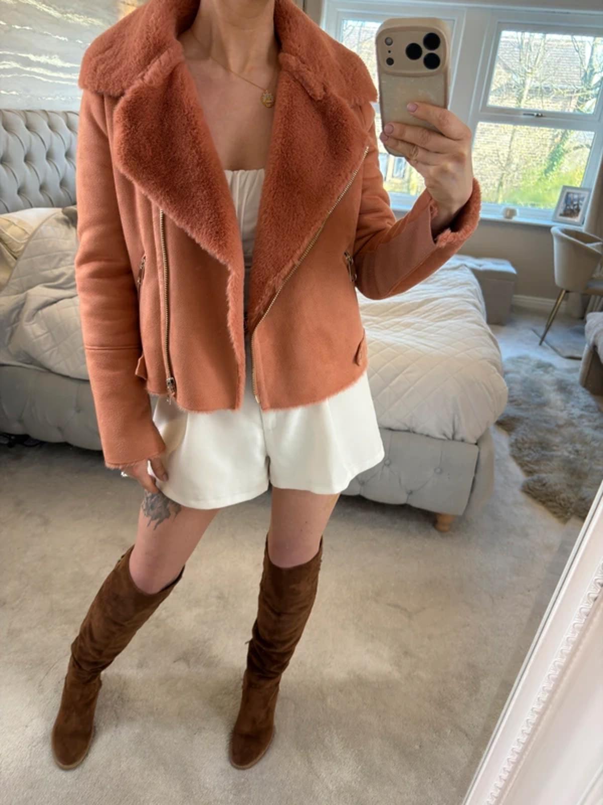 River Island Pink Faux Fur & Suede Biker Jacket 10