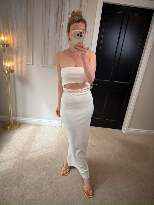 BNWT Zara White Cut Out Strapless Midi Dress