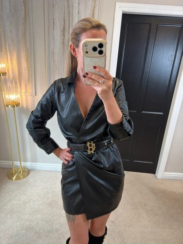 Zara BNWT Black PU Leather Mini Dress XS