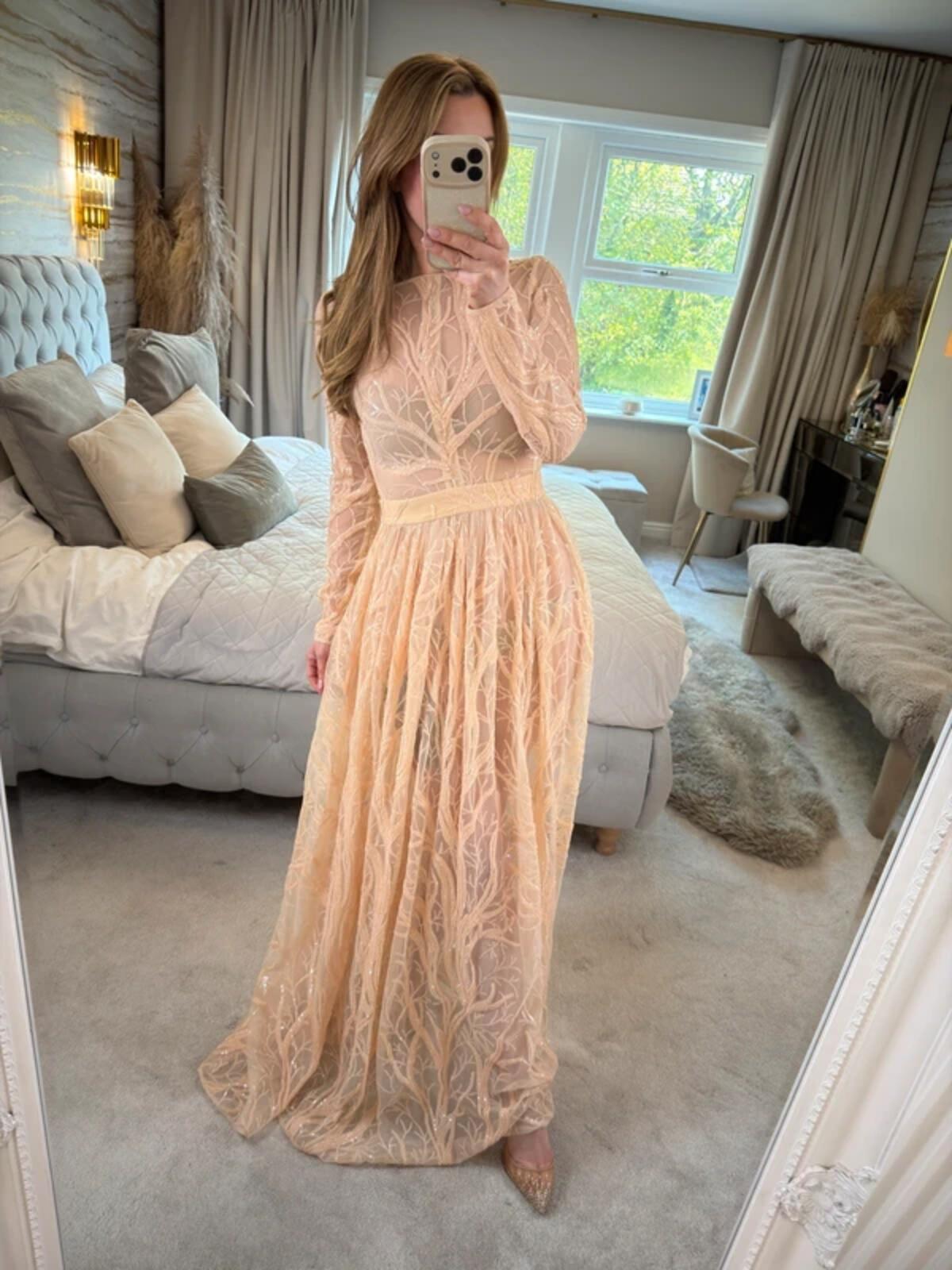 House of CB Lucya Nude Sheer Evening Dress XS