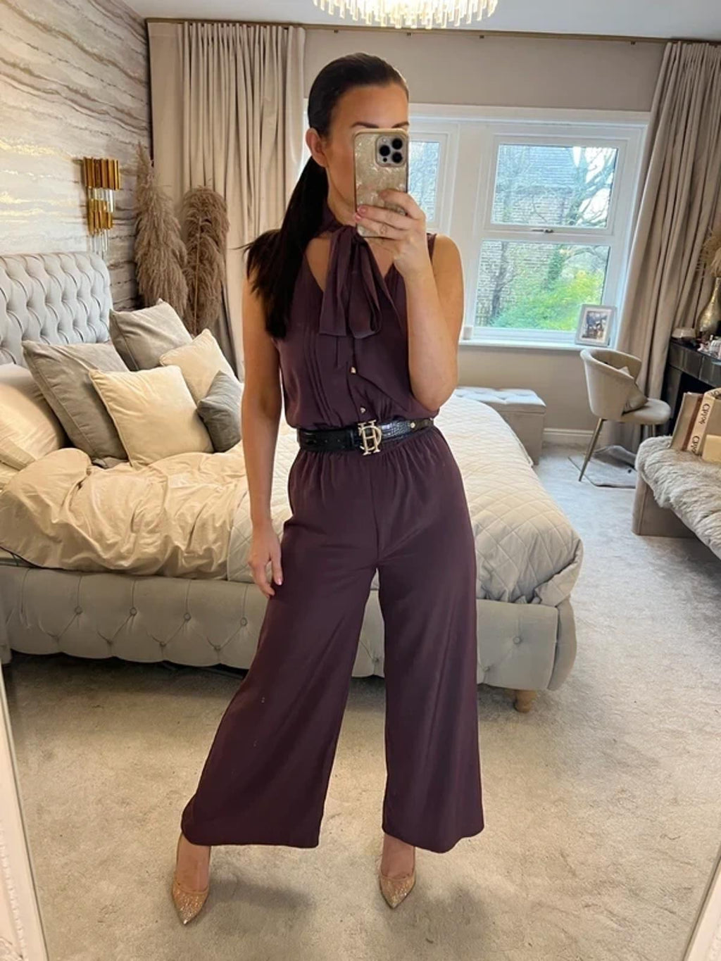 River Island Burgundy Cropped Pussy Bow Jumpsuit 6
