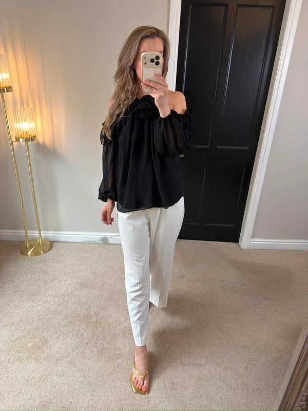 River Island Black 3D Rose Blouse 8