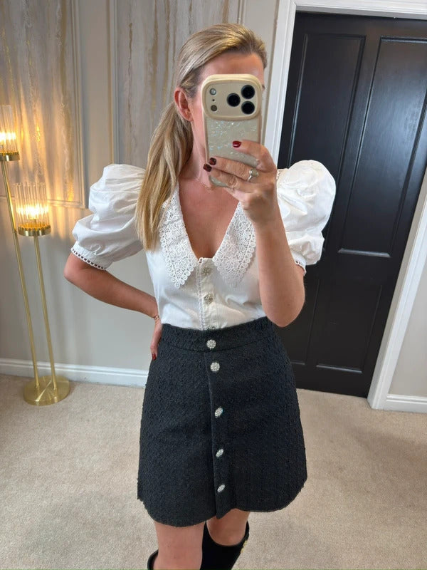 H&M Black Tweed Diamanté Skirt 12