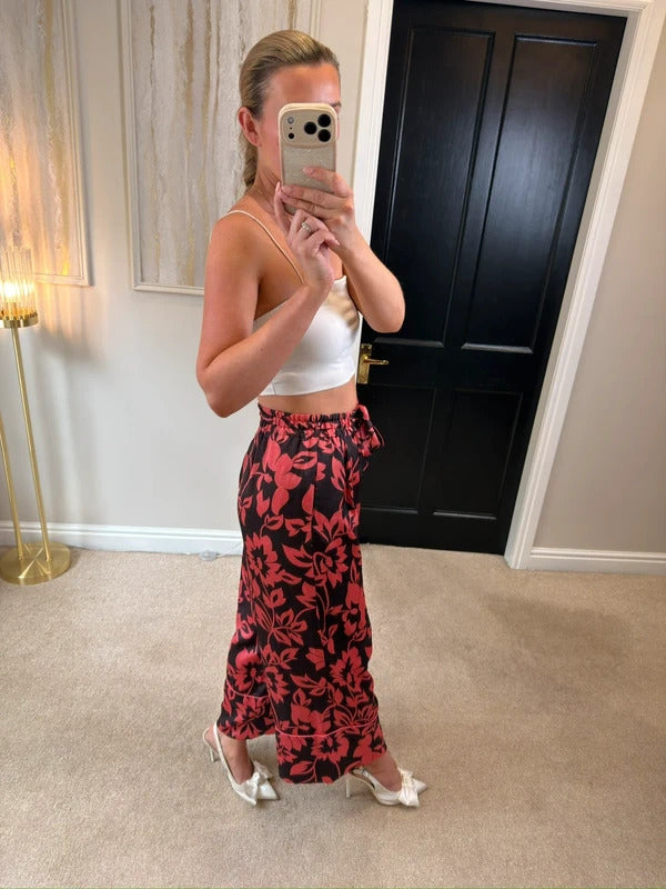 Zara Red Wide Leg Cropped Trousers Small