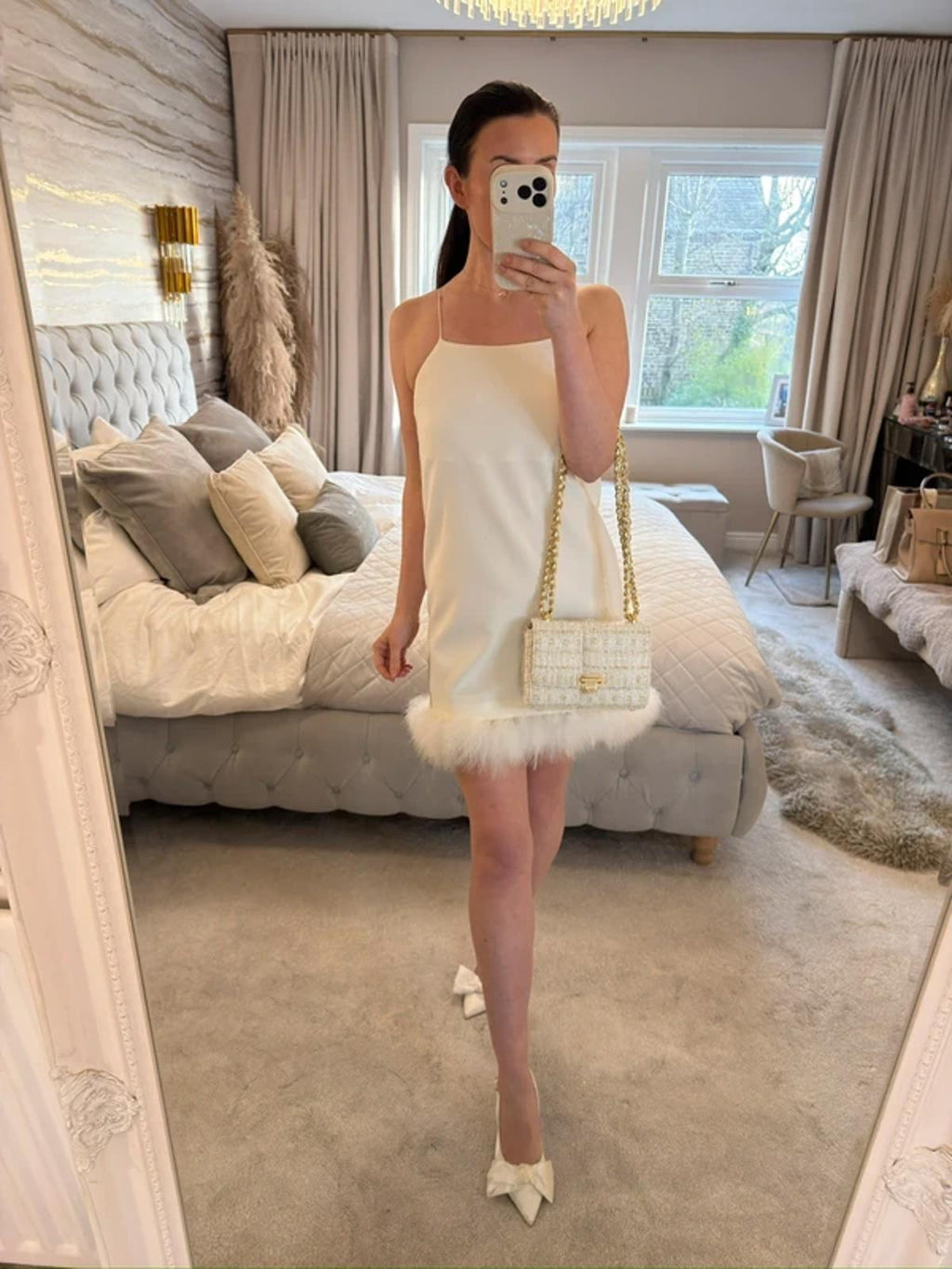Topshop White Feather Mini Dress 6