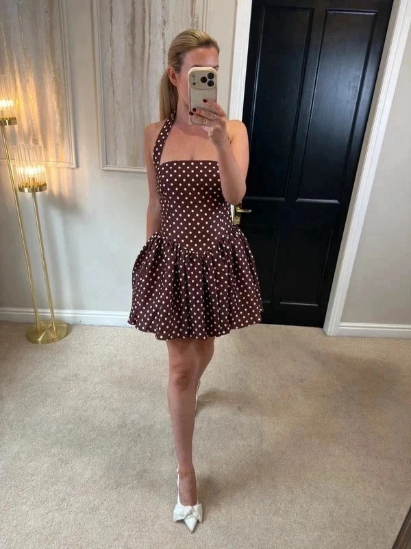 Runaway The Label Brown Polka Dot Mini Dress Large