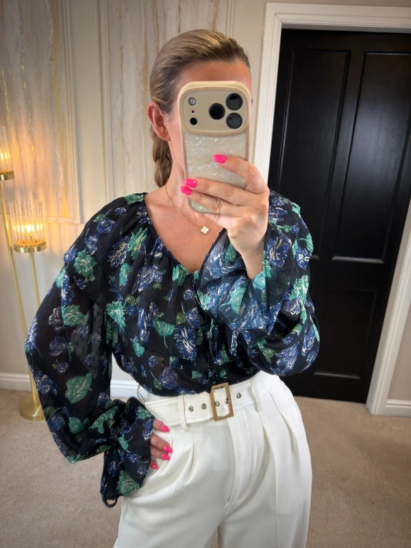 BNWT Warehouse Black Floral Boho Blouse 12