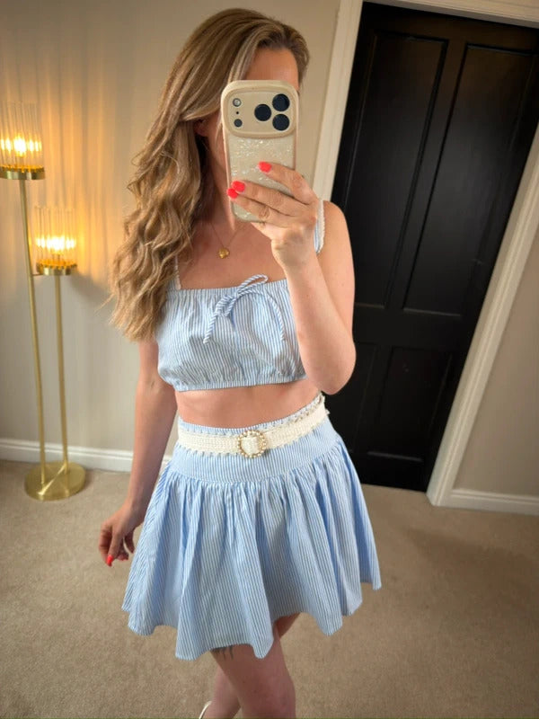 BNWT Meshki Blue & White Stripe Skirt Co Ord Medium