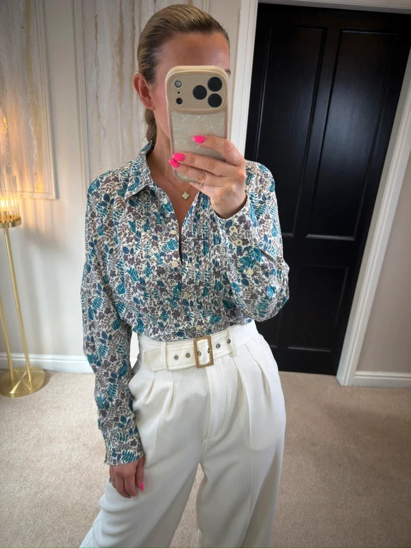 Boden Blue Floral Leaf Shirt 14
