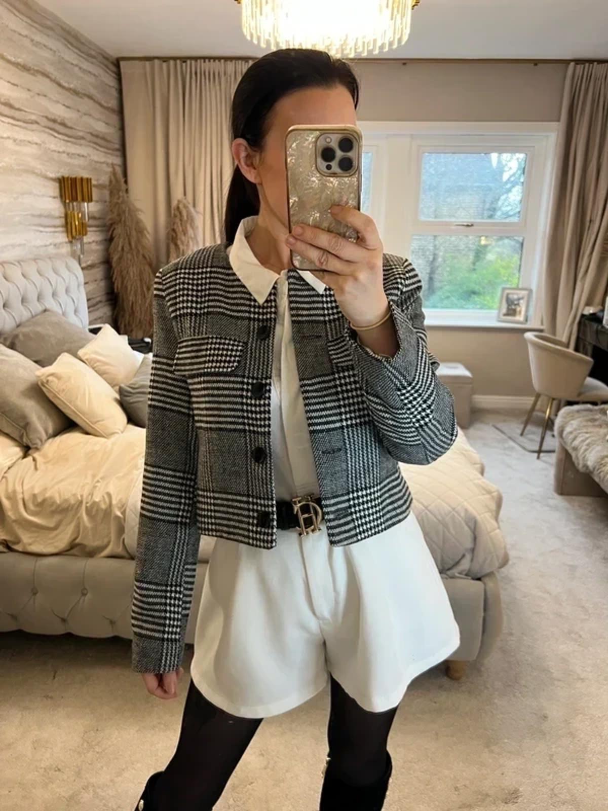 BNWT Black & White Dogtooth Cropped Blazer 16