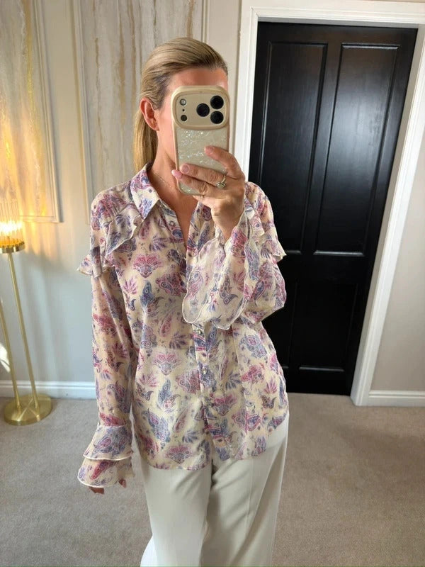 River Island Multicoloured Paisley Frill Blouse 16