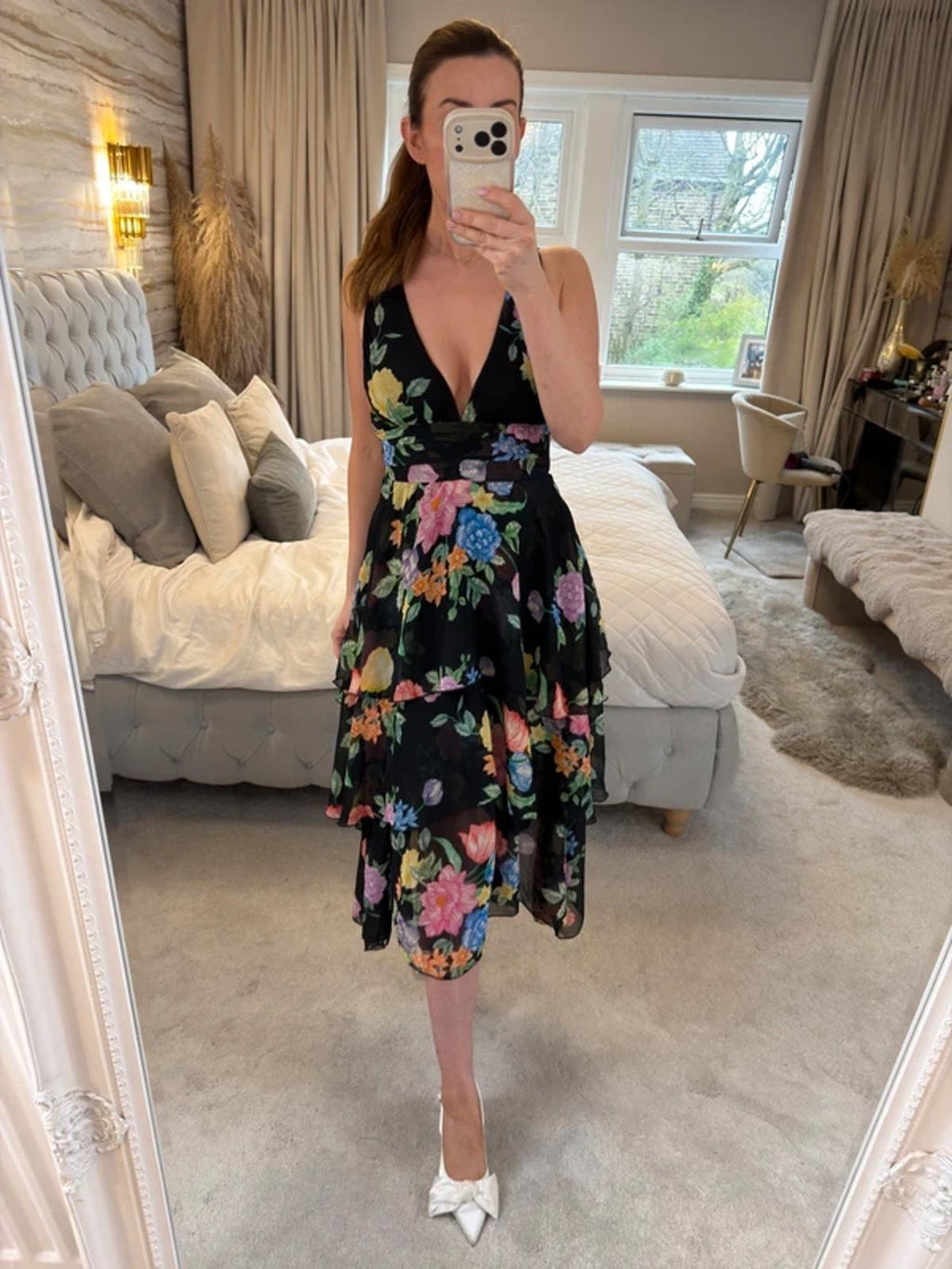 BNWT Topshop Black Ruffle Tiered Floral Dress 6/8