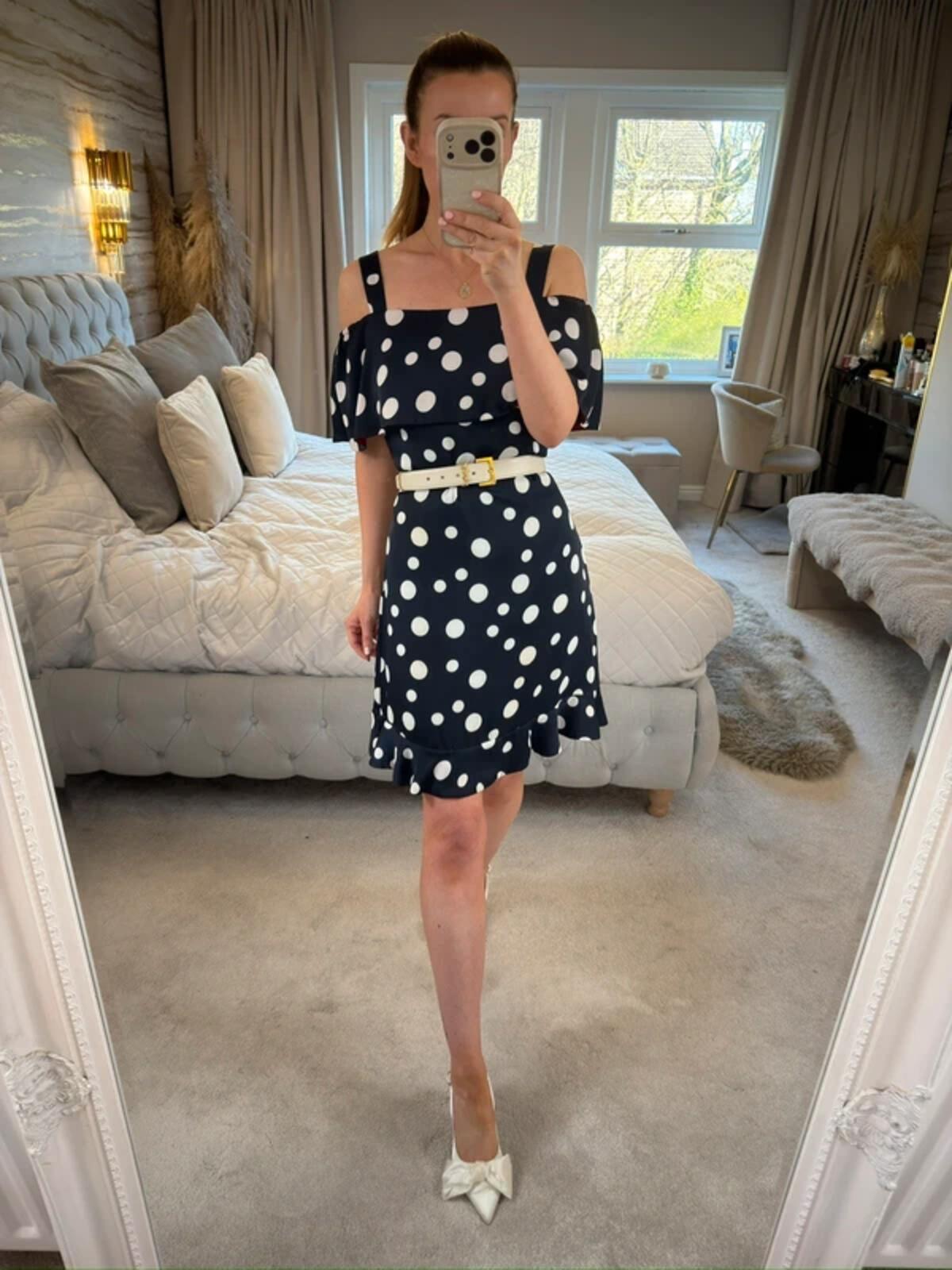 Michaela Louisa Navy & White Polka Dot Dress Small