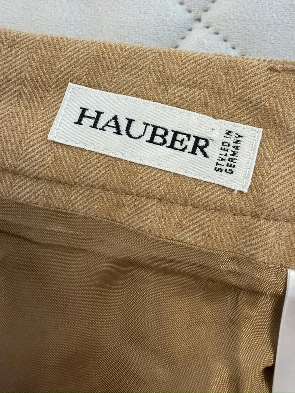 Vintage Hauber Beige Wool Blend Midi Skirt 14/16