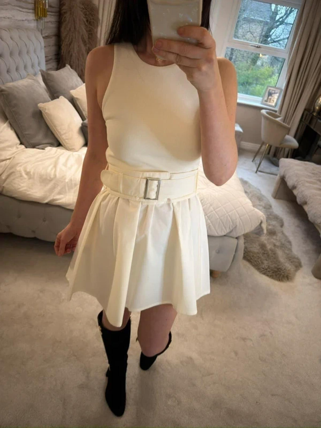 BNWT Cream Zara Belted Mini Dress Medium