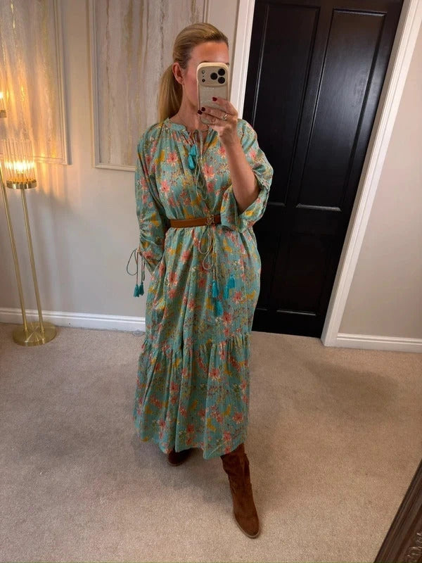 Soho Turquoise / Blue Boho Midi Dress L/XL