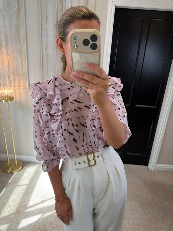 River Island Light Pink Frill Sheer Blouse 10