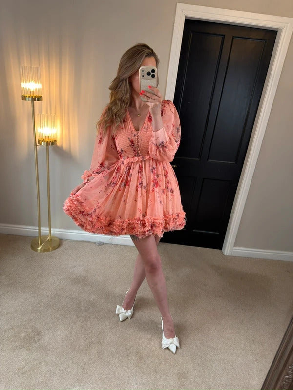 BNWT Anne Louise Boutique Pink Floral Frill Dress 8