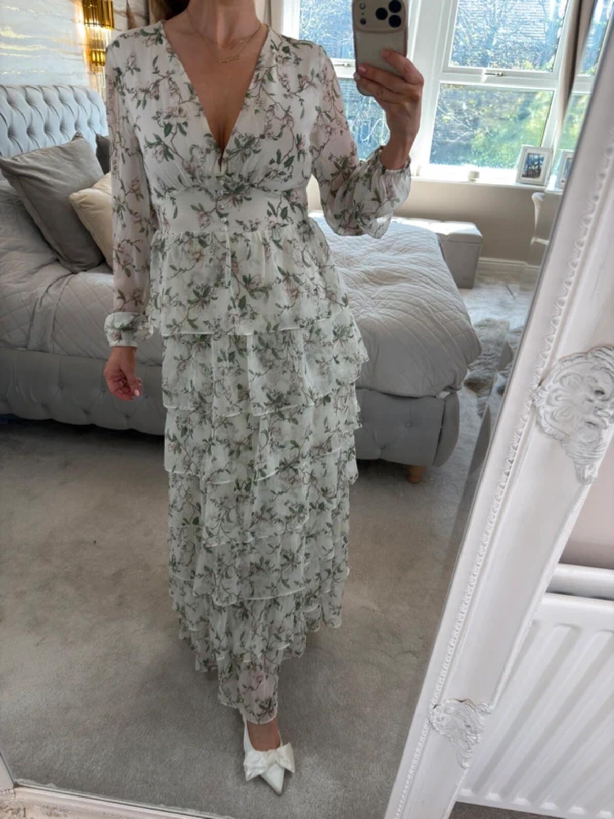 Anne Louise Boutique White Floral Tiered Maxi 8