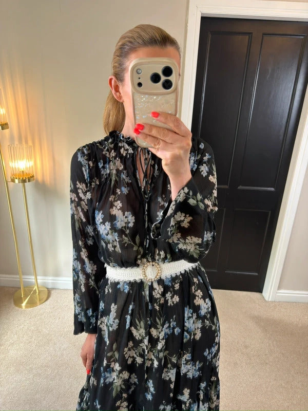 H&M Black Floral Sheer Oversized Dress XS