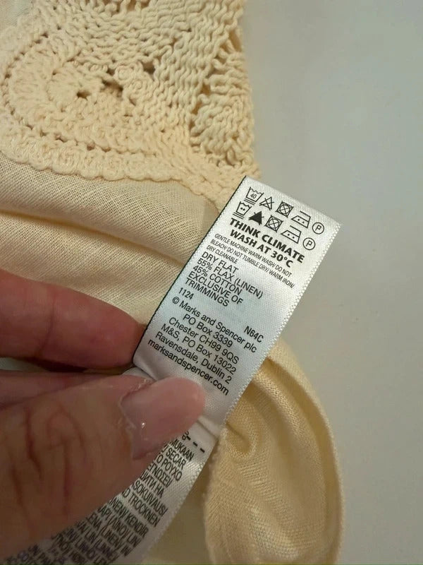 M&S Cream Linen Blend Crochet Blouse 14