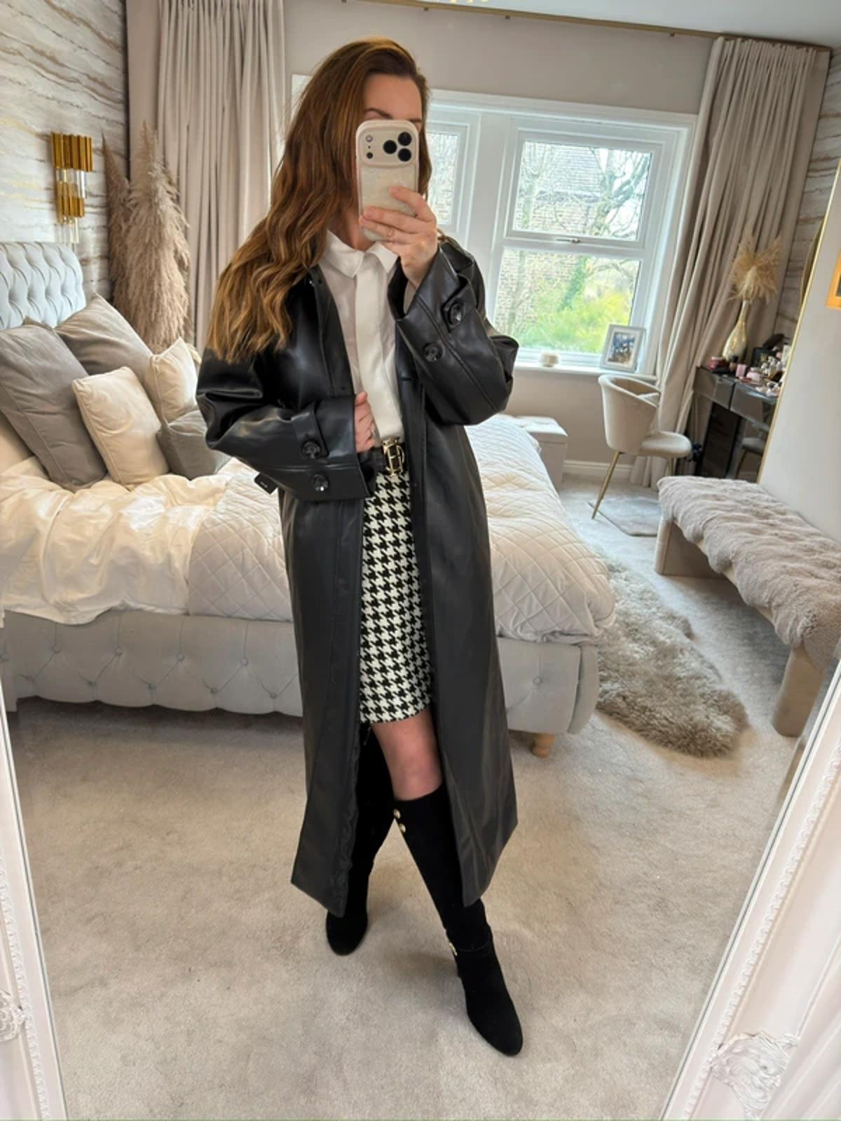 NA-KD Black PU Oversized Trench Coat 6-10