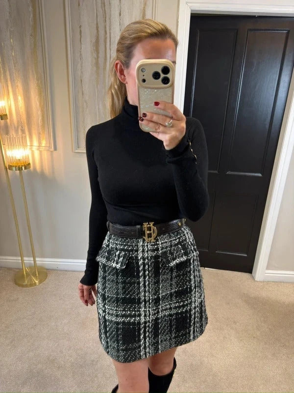 Warehouse Black & White Metallic Tweed Mini Skirt 12