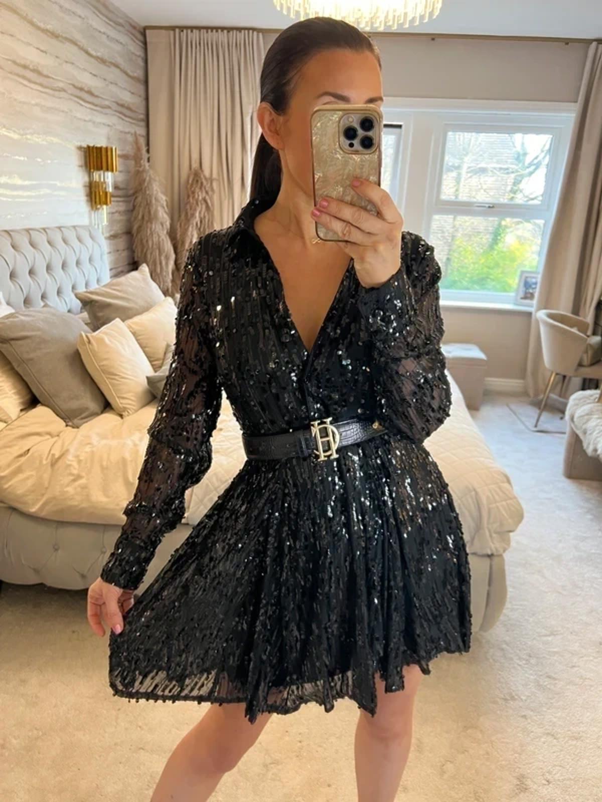 River Island Black Sequin Mini Dress 10