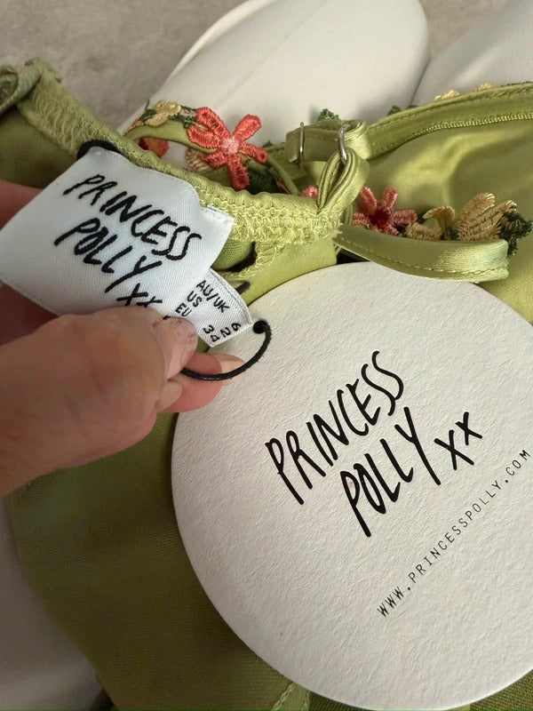 BNWT Princess Polly Green Satin Floral Bralette 6