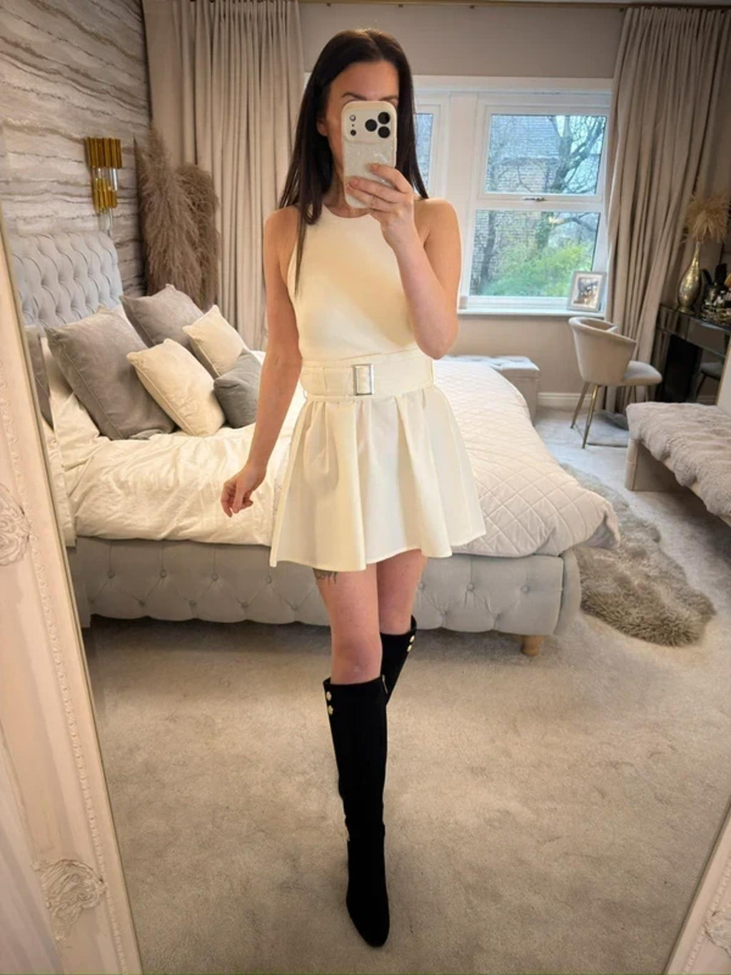 BNWT Cream Zara Belted Mini Dress Medium