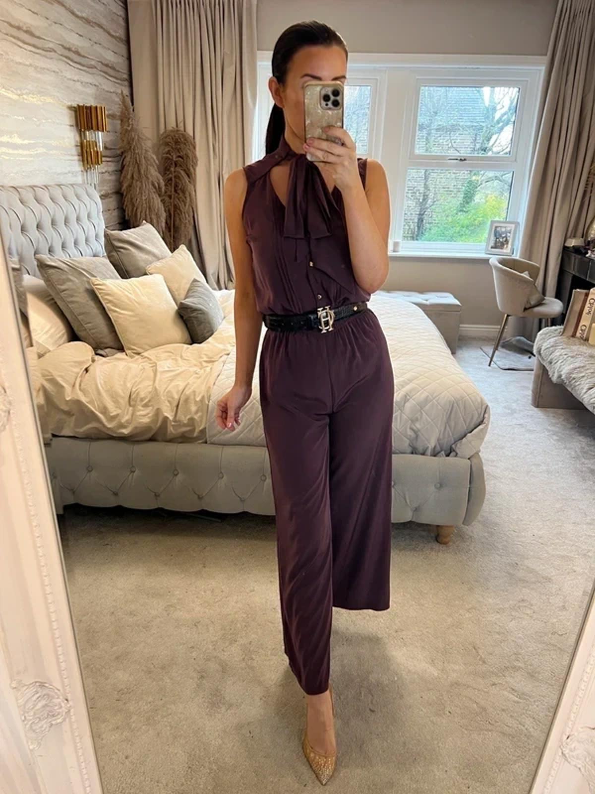 River Island Burgundy Cropped Pussy Bow Jumpsuit 6