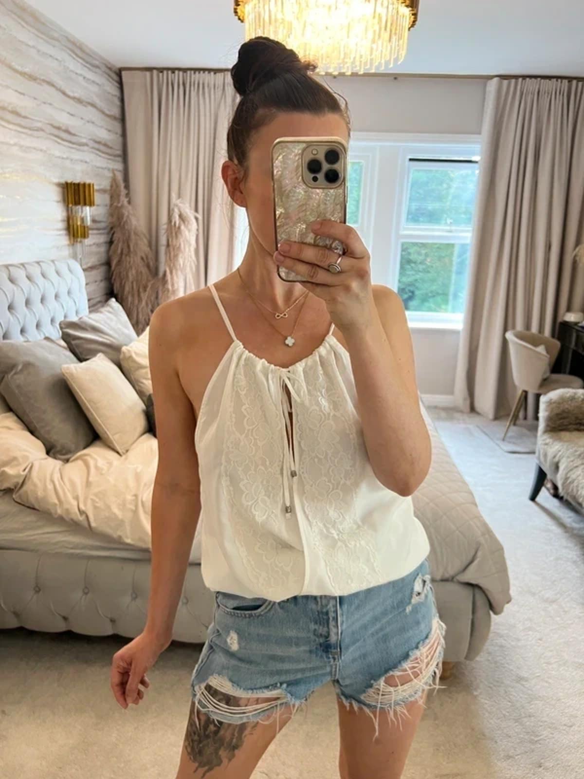 Jane Norman White Lace Boho Blouse 10