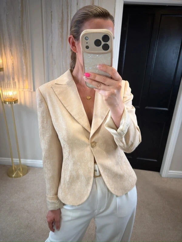 Vintage Mesut Cream Jacquard Blazer 12