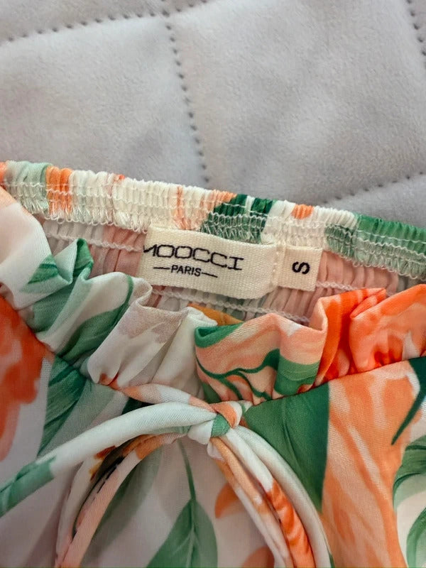 Moocci White & Orange Floral Tiered Skirt Co Ord Small