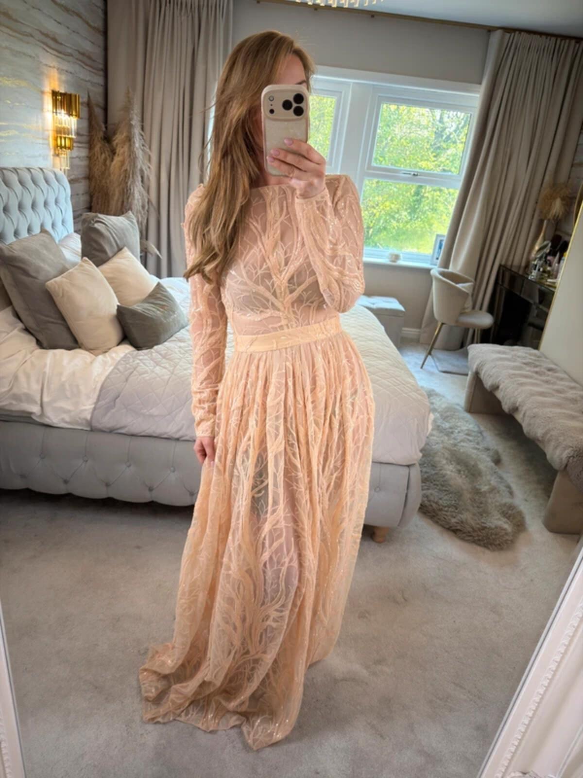 House of CB Lucya Nude Sheer Evening Dress XS