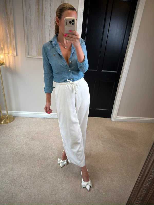 Hollister White Linen Blend Trousers Large