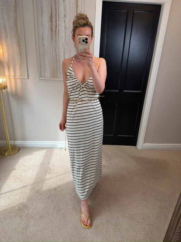 BNWT Zara Cream & Black Stripe Maxi Dress Medium