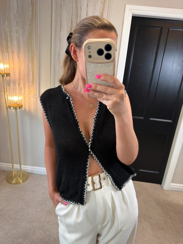 ASOS Black & White Crochet Waistcoat Small