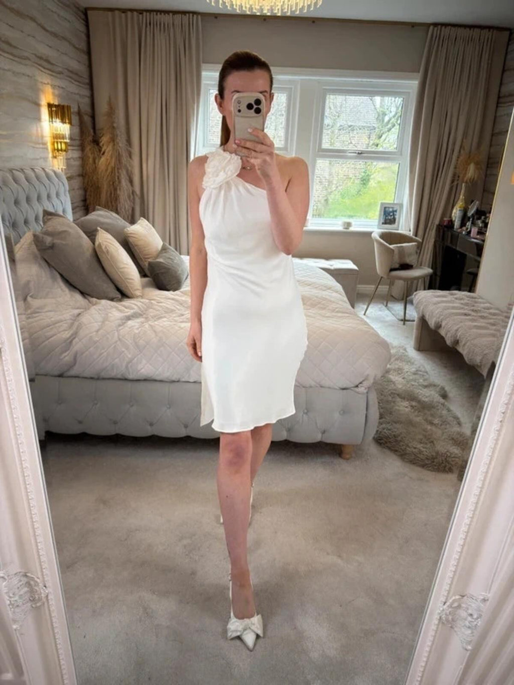 Zara Ivory 3D Floral Open Back Dress Medium