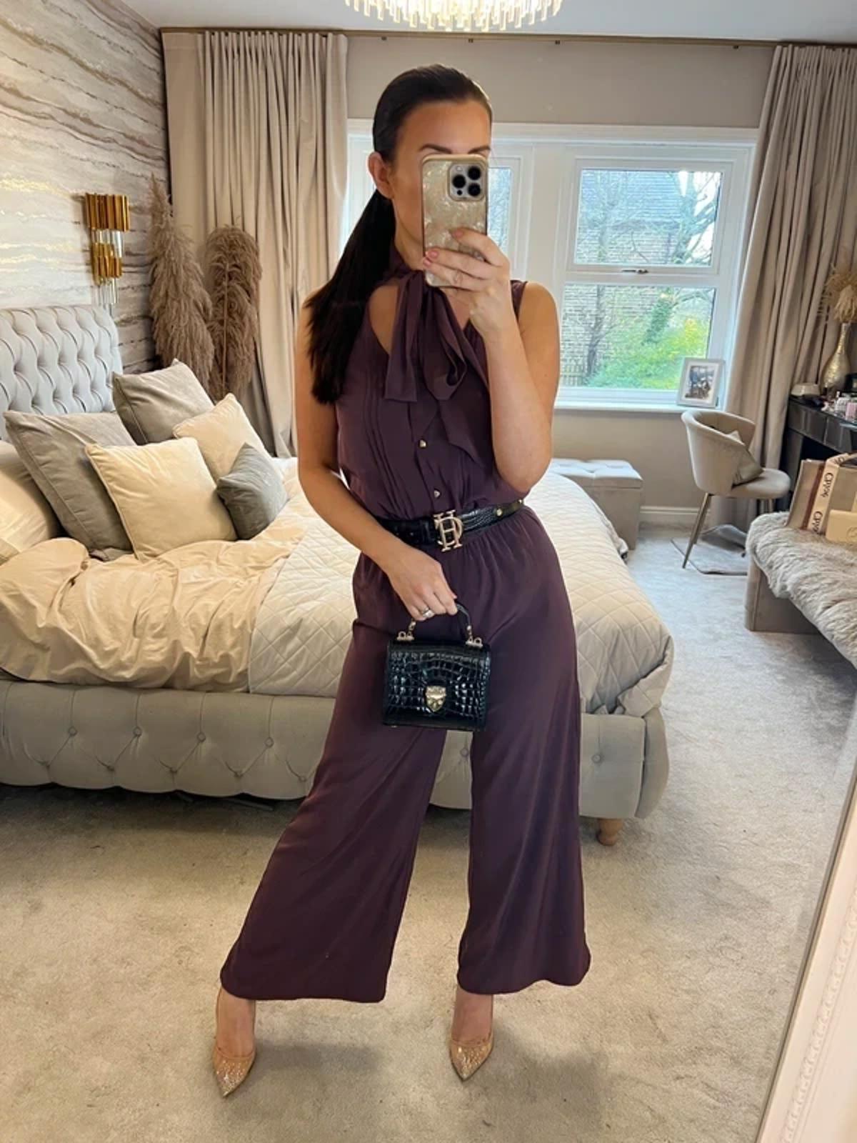 River Island Burgundy Cropped Pussy Bow Jumpsuit 6