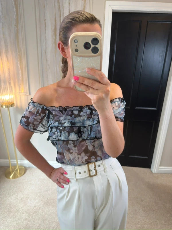 Y2K Sheer Floral Long Blouse Small