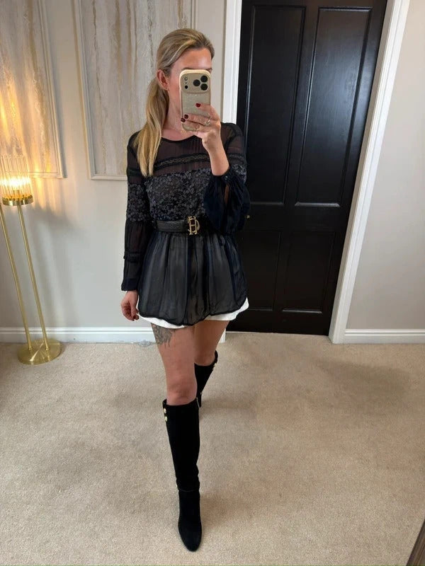 French Connection Black Sheer Boho Tunic 10