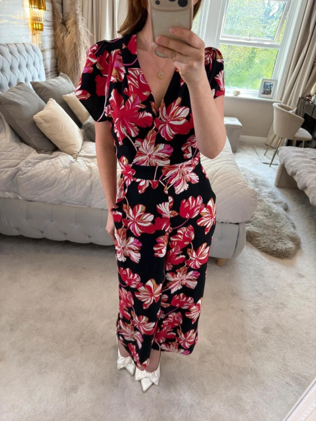 Whistles Black & Red Floral Jumpsuit Small