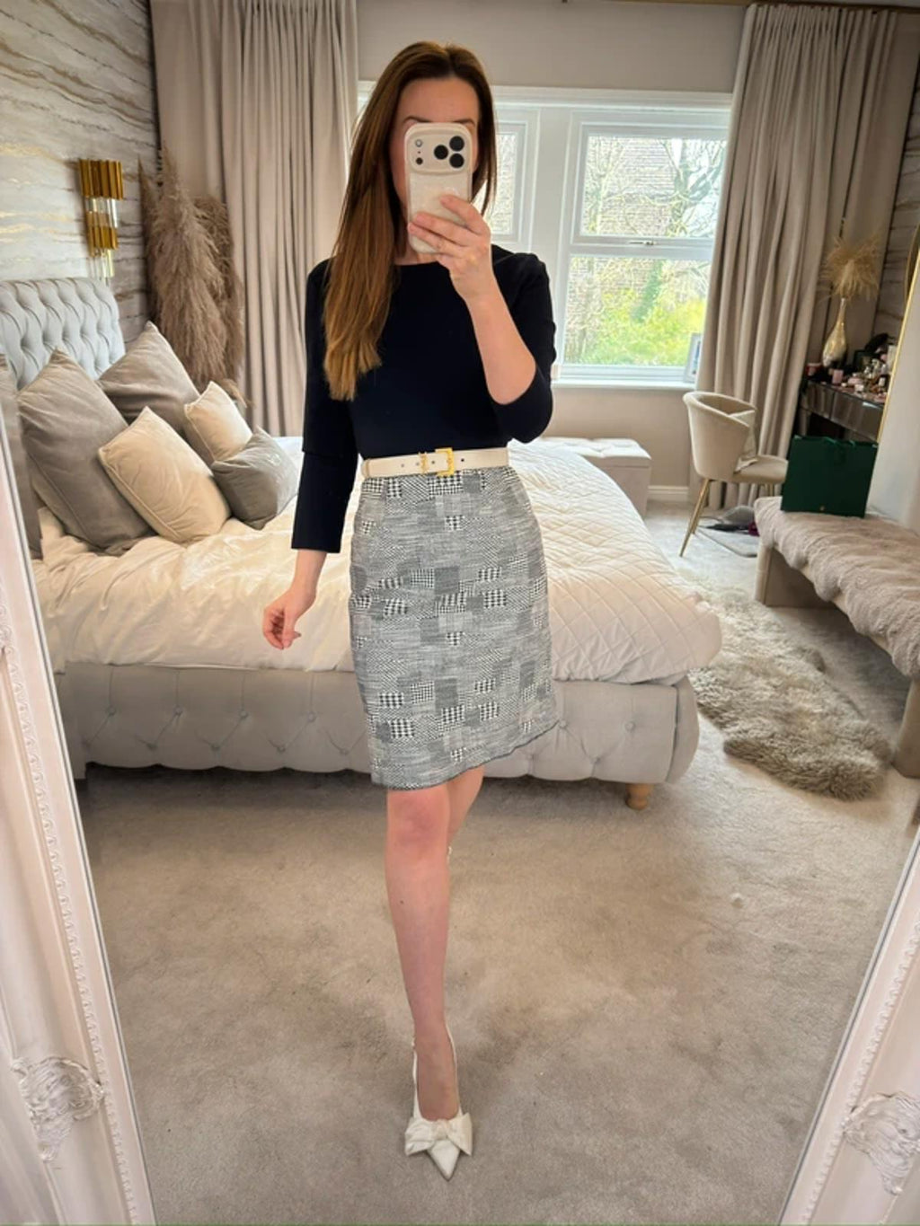 Hobbs Navy Dogtooth Print Dress 6