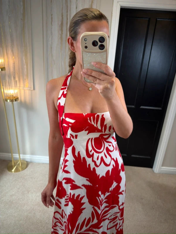 BNWT Zara Red & White Linen Blend Dress Large