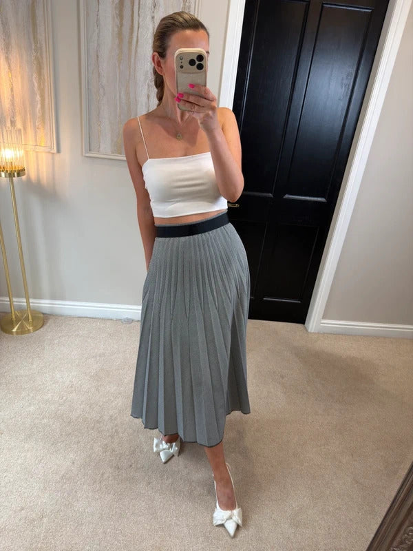 Mango Black & White Check Pleated Midi Skirt 12
