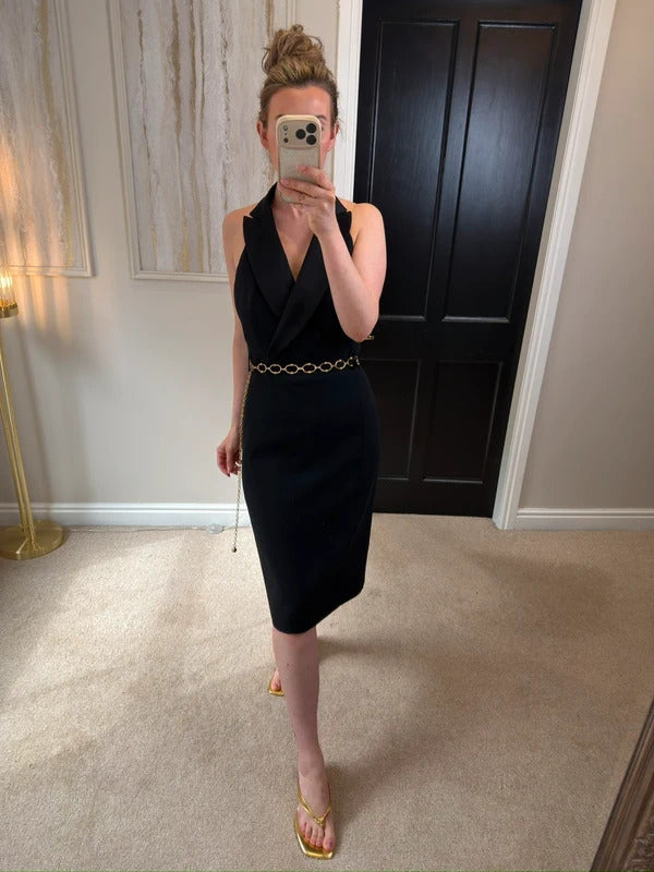 Karen Millen Black Halterneck Tuxedo Dress 12